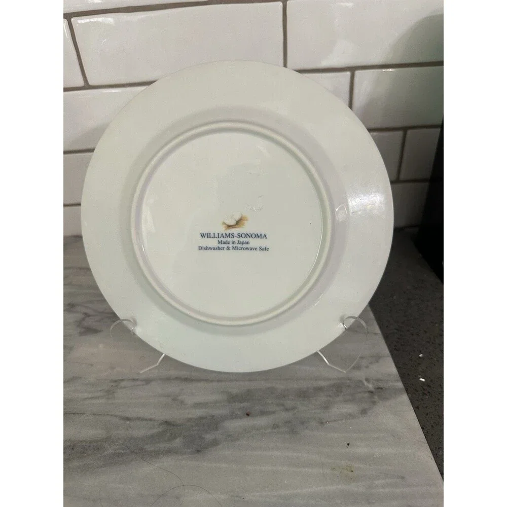 Williams Sonoma ROOSTER Blue White Check Checker Golden Brown 8.25